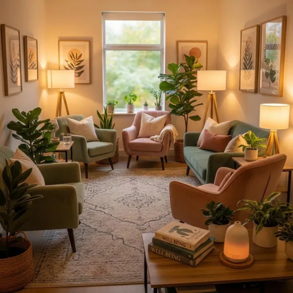 A Calming Therapy Room Representing Holistic And Traditional Addiction Treatment Environments