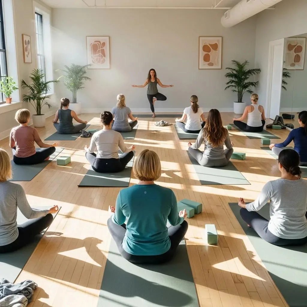 Alumni Taking Part In A Wellness Workshop, Practicing Yoga In A Calm Studio