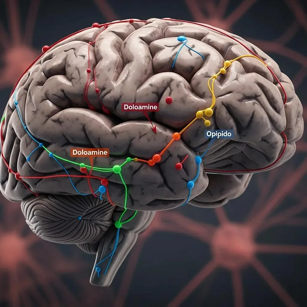 Genetics Of Addiction: Heredity &Amp; Substance Abuse Illustration Of Brain Pathways And Neurotransmitters Tied To Addiction