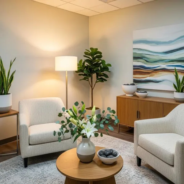Comfortable Therapy Room Representing Integrated Dual Diagnosis Care For Ptsd And Addiction