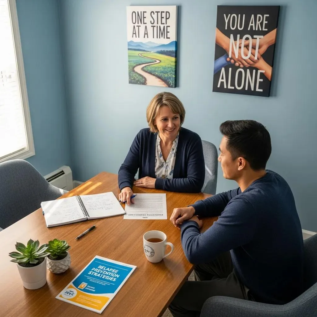 Counselor And Client Planning Aftercare — A Supportive Conversation About Next Steps