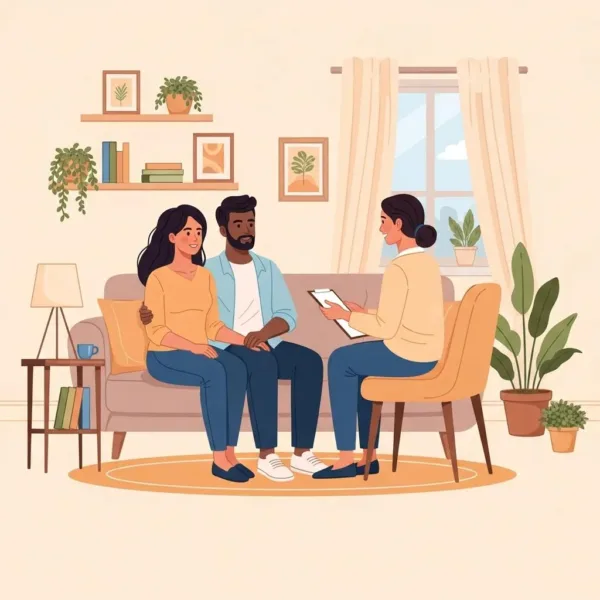Couple In A Therapy Session Focused On Addiction Recovery, Showcasing Support And Connection