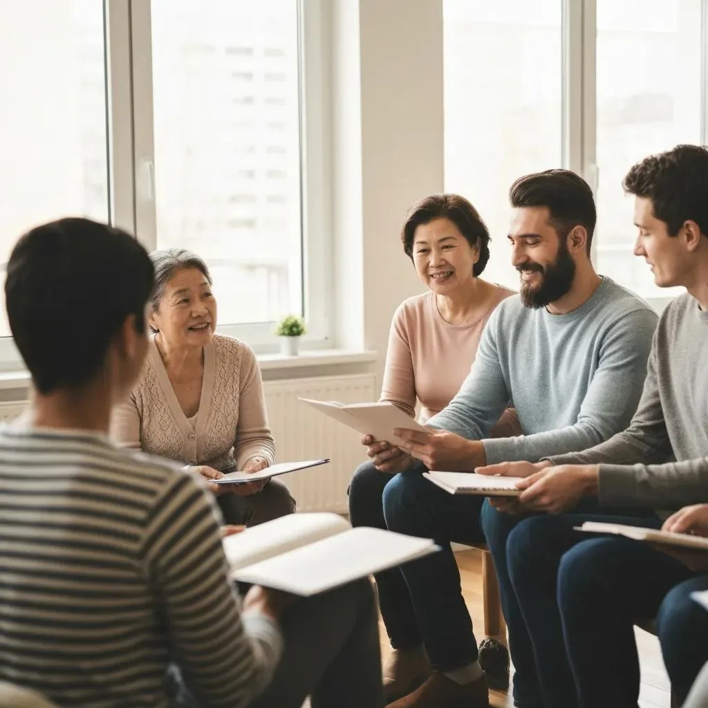 A Diverse Support Group Meeting, Showing Connection And Practical Guidance For Families