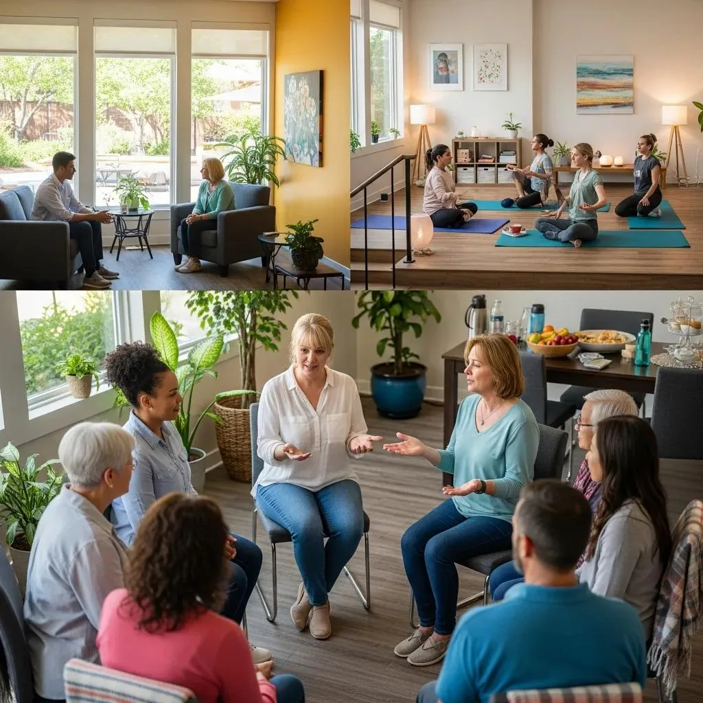 Diverse Group Participating In An Intensive Outpatient Program Session, Engaging In Therapy And Holistic Practices