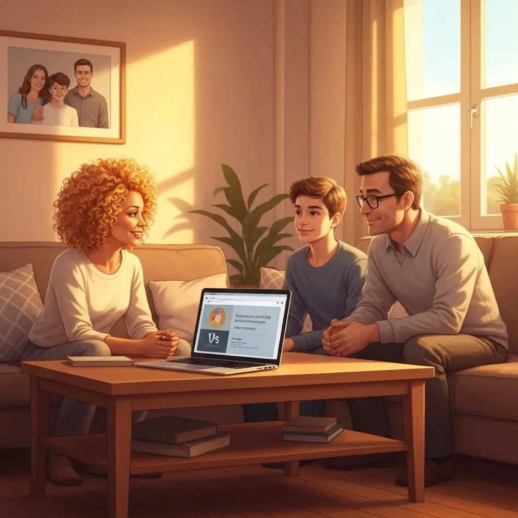 Family Reviewing Rehab Options And Costs In A Comfortable Living Room