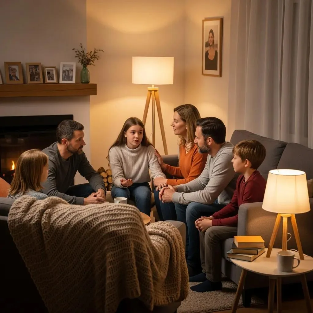 Cocaine Rehab Program Enterprise, Nevada Family Members Having A Supportive Conversation In A Warm Living Room, Highlighting Family Involvement In Recovery