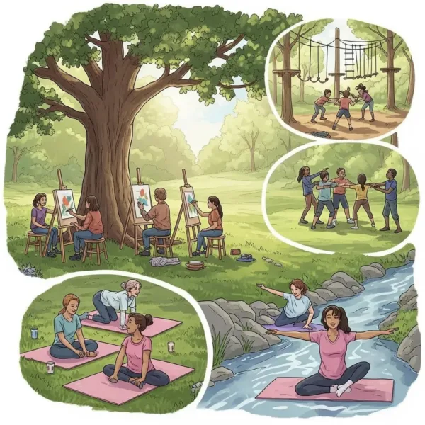 Blogs Group Of Individuals Participating In Experiential Therapy Activities In A Serene Outdoor Setting