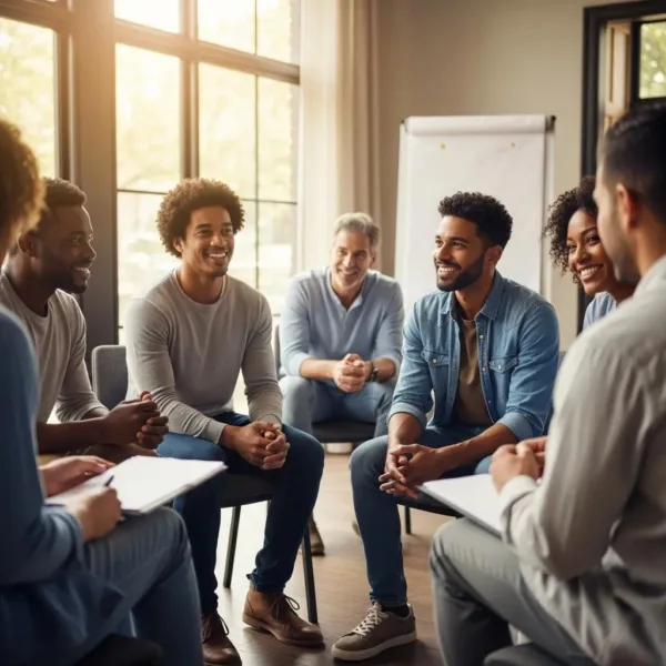Group Therapy Session Focused On Resilience In Addiction Recovery, Highlighting Emotional Support And Community