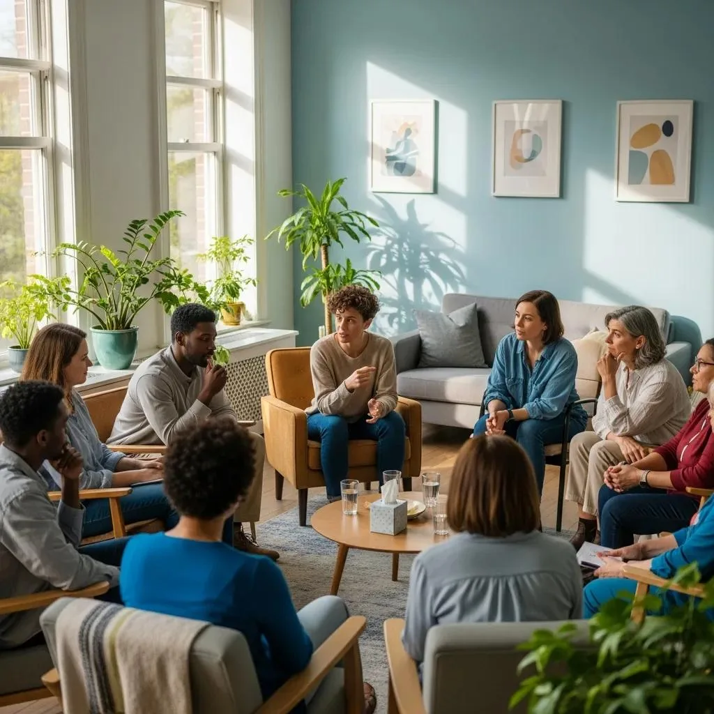 Group Therapy Session Showing Peer Support In Inpatient Rehab