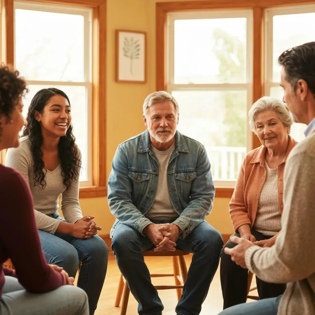 A Group Therapy Session Demonstrating Peer Support In Inpatient Rehab