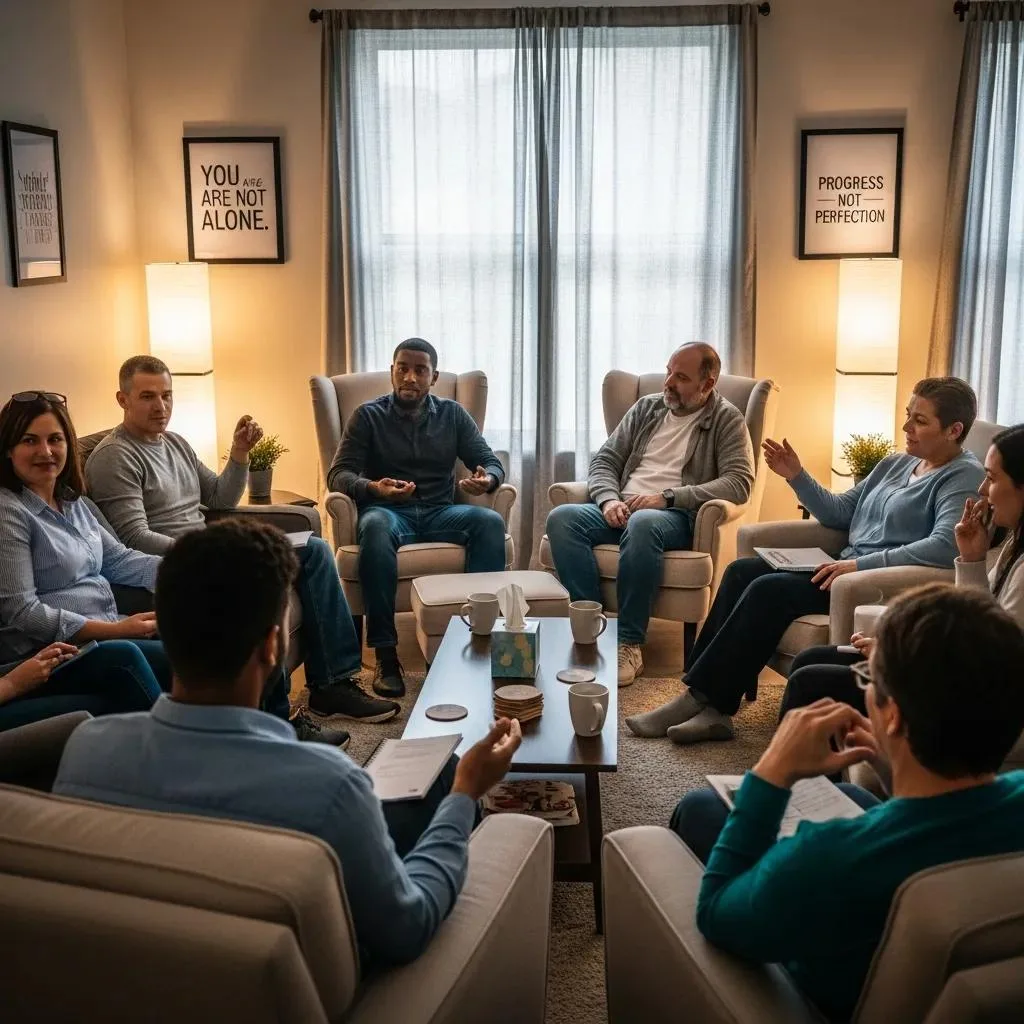 Our Holistic Healing Approach To Addiction Treatment Supportive Group Therapy Session Illustrating Community And Integrative Care