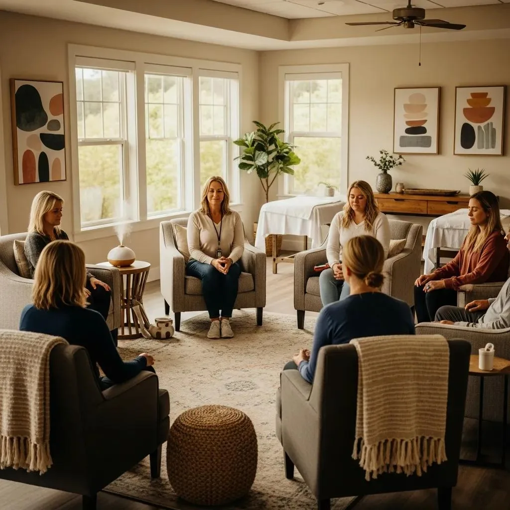 Group Therapy Session In A Luxury Rehab Center Blending Clinical Care With Holistic Practices