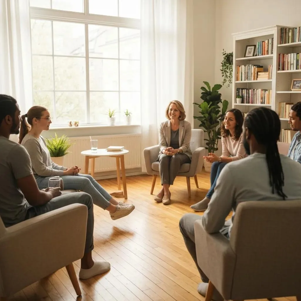Group Therapy Session In A Supportive, Engaging Setting