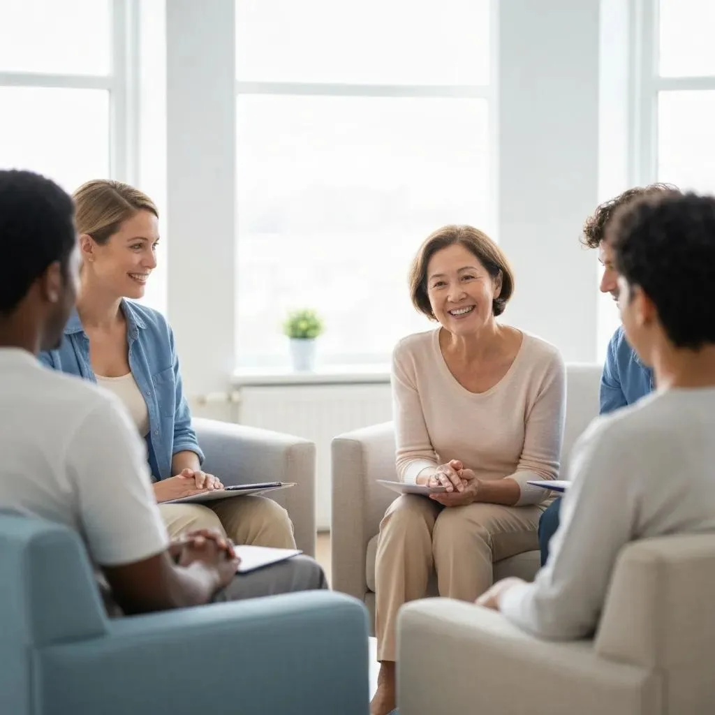 Group Therapy Inside A Residential Rehab Setting Emphasizing Peer Support And Structure