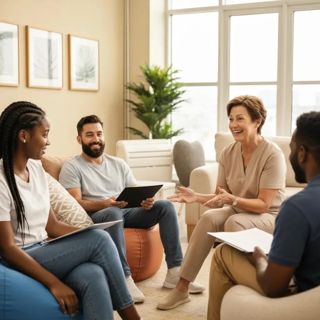 Group Therapy Inside A Residential Rehab Facility Showing Core Treatment Features