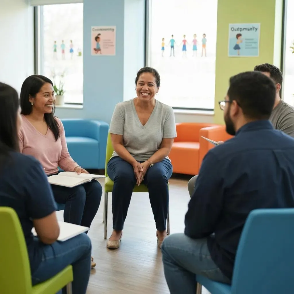 An Outpatient Group Therapy Session Showing Peer Support And Engagement In Treatment