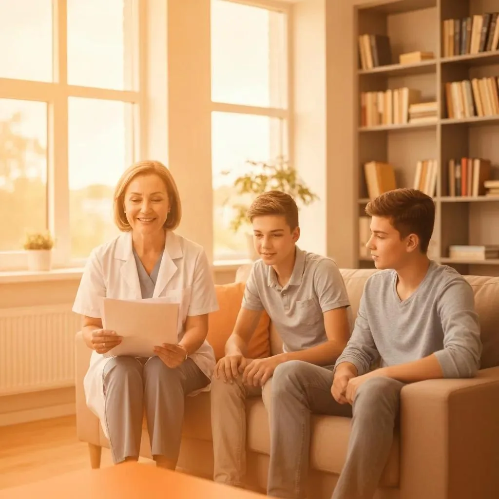 Clinician Reviewing Accreditation Paperwork With A Family