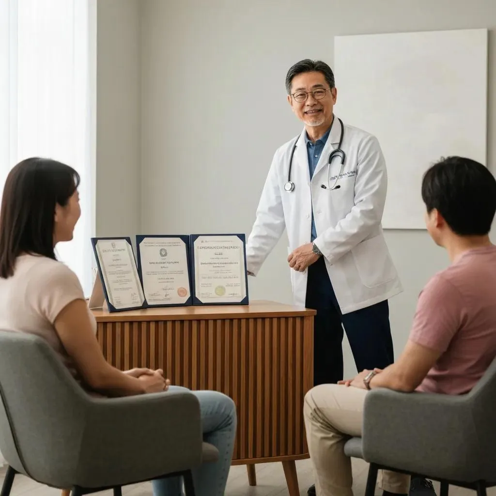 Clinician Explaining Accreditation And Licensing Details To A Family