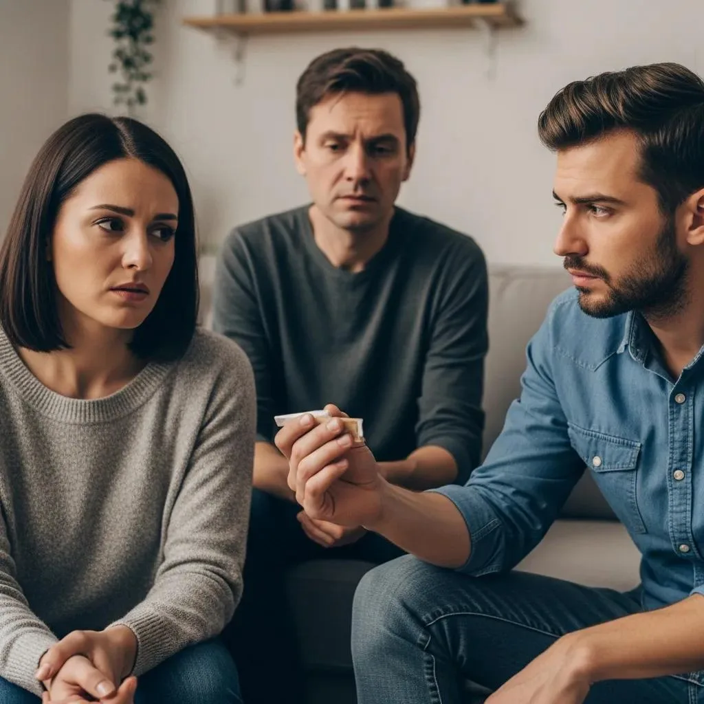 Illustration Of Codependency And Enabling Behaviors In A Family Setting, Capturing Emotional Tension And Concern