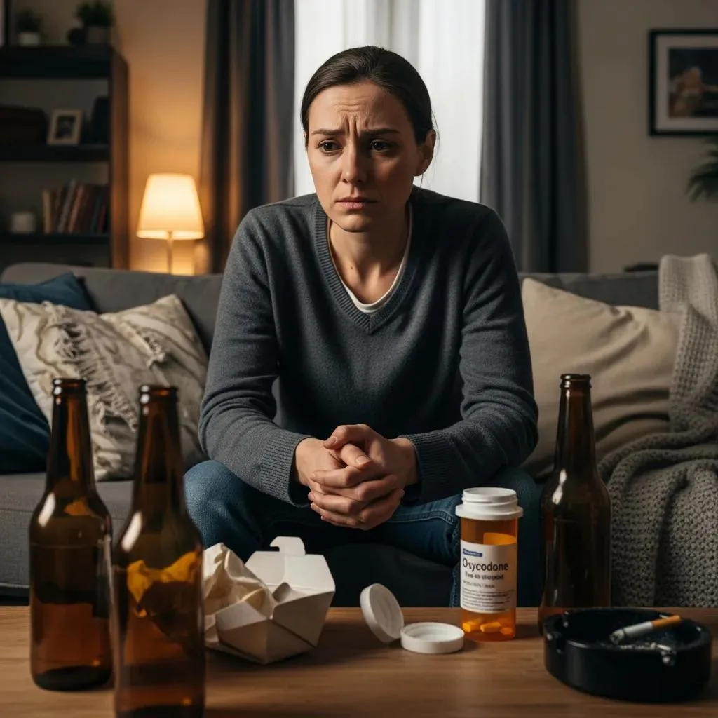Person Thoughtfully Considering Signs Of Substance Use Disorder At Home