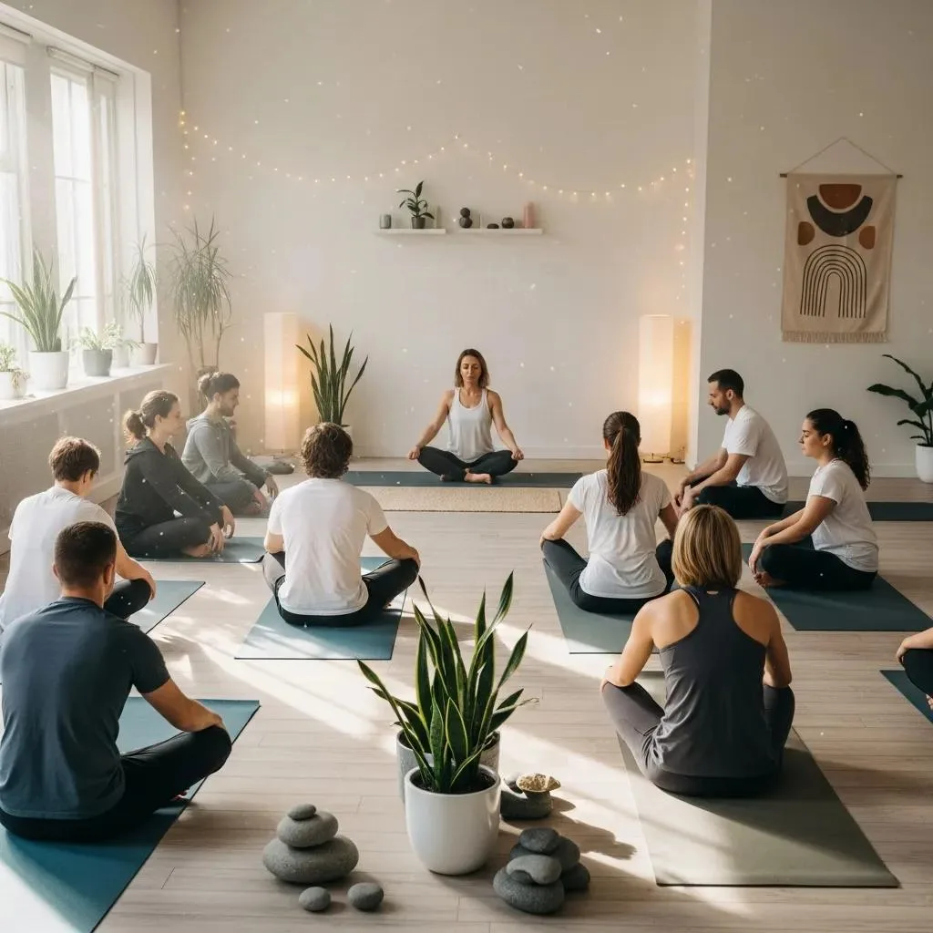 Group Practicing Yoga And Mindfulness To Support Holistic Healing For Ptsd And Addiction