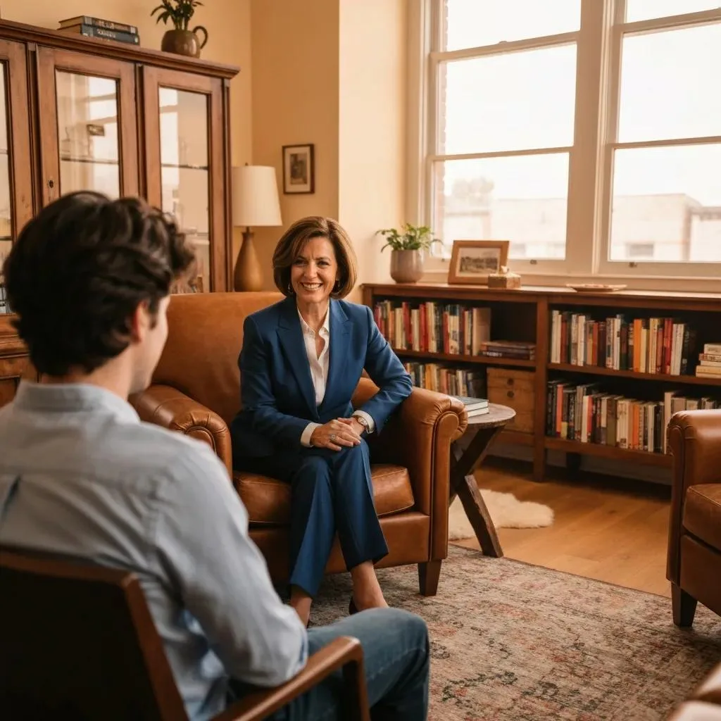 Licensed Therapist Meeting With A Client In A Comfortable Office