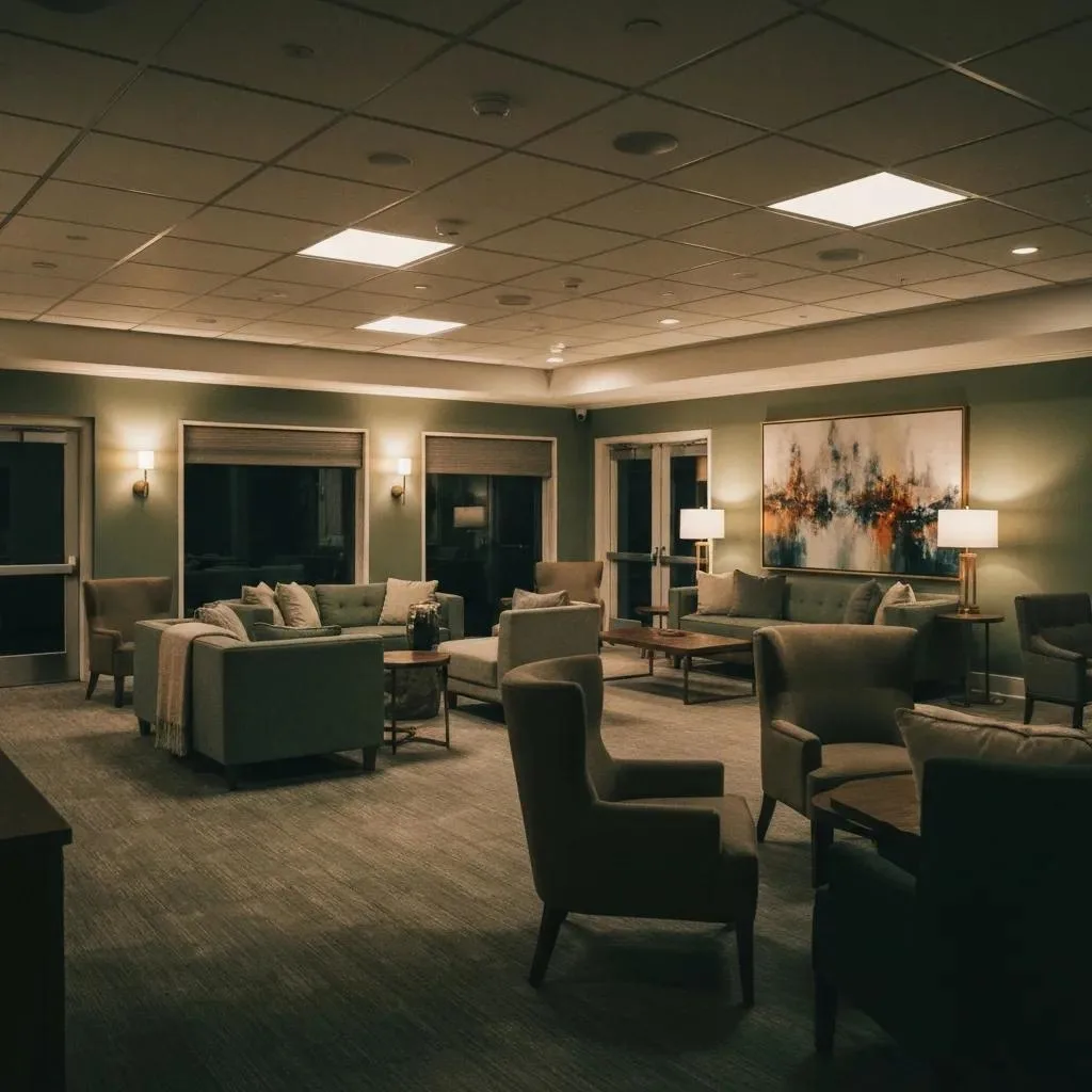 Calm, Well-Appointed Interior Of A Residential Treatment Facility Designed For Inpatient Rehab