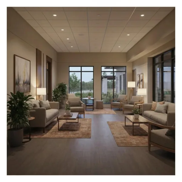 Modern Inpatient Alcohol Rehab Facility With A Calming Environment And Comfortable Seating