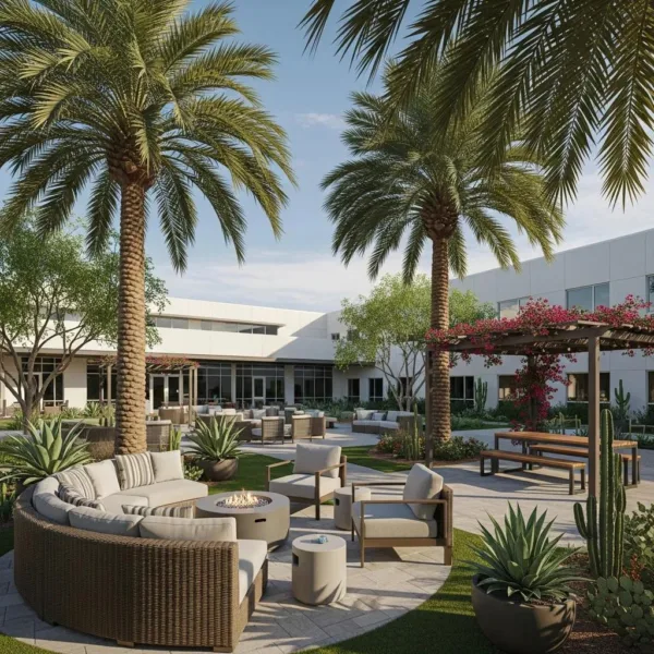 Modern Rehabilitation Center In Las Vegas With Serene Outdoor Space, Emphasizing Men'S Only Rehab Programs