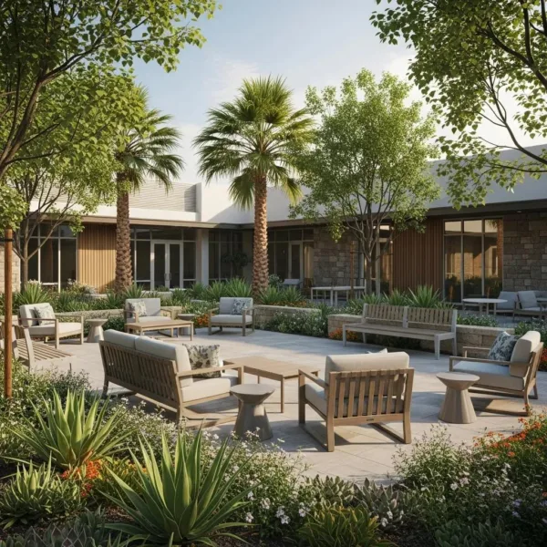 Modern Rehabilitation Center In Las Vegas With Serene Outdoor Space Promoting Recovery And Hope