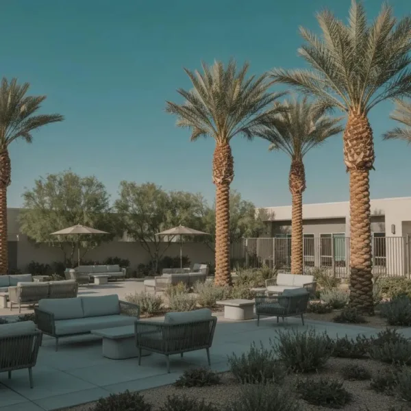 Modern Rehabilitation Center In Las Vegas With Serene Outdoor Space, Symbolizing Hope And Recovery For Alcohol Addiction Treatment
