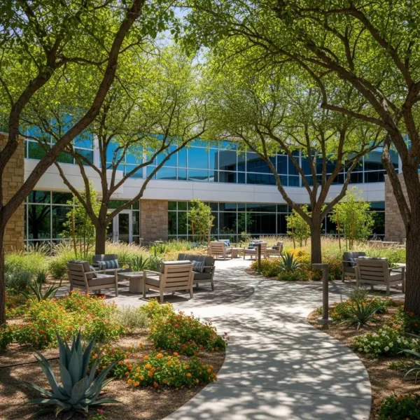 Modern Rehabilitation Center In Summerlin, Nevada, Emphasizing A Serene Outdoor Environment For Recovery