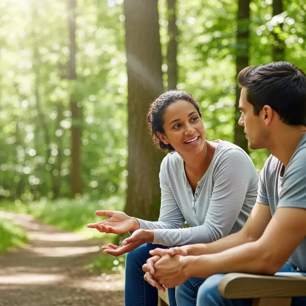 Peer Mentor Offering Guidance To An Alumni Member Outdoors