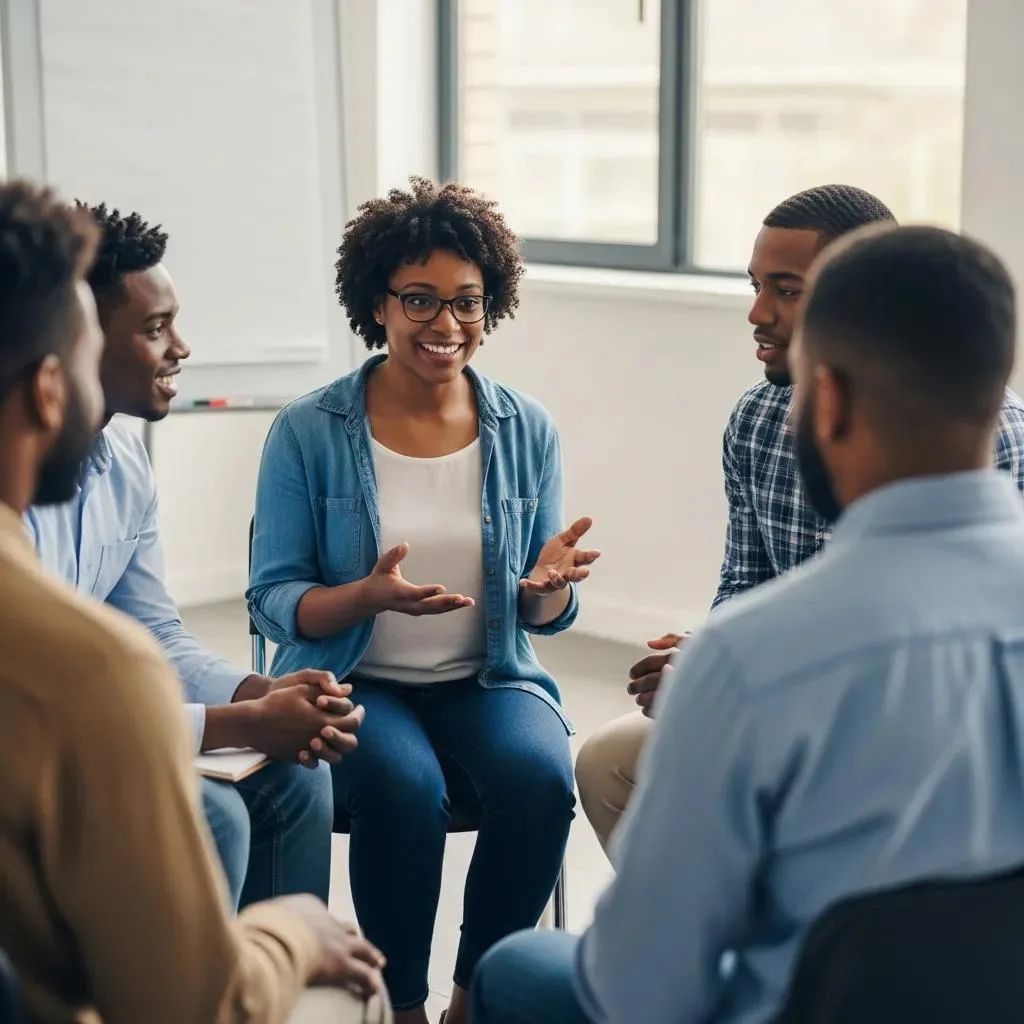 Peer Support Group Members Talking And Offering Encouragement