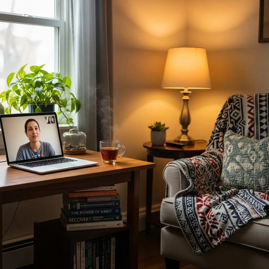 Someone Taking Part In An Outpatient Therapy Session From Home, Illustrating Flexible Recovery Options