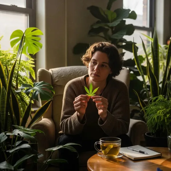 Blogs Person In A Serene Environment Contemplating Cannabis Use, Symbolizing Recovery And Introspection