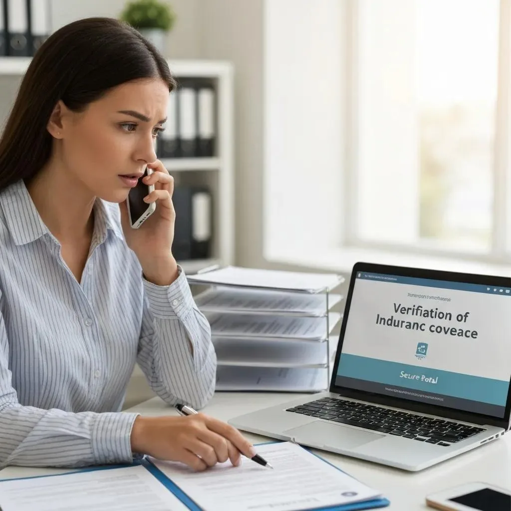 Person Checking Insurance Details For Addiction Treatment With Documents And A Laptop
