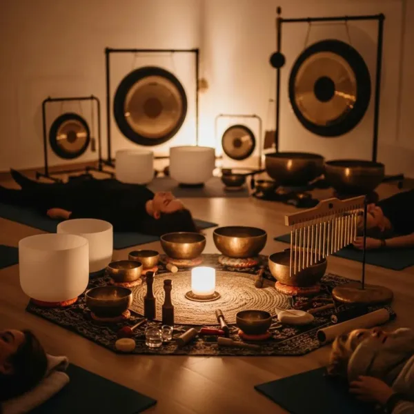 Sound Bath Therapy Instruments In A Tranquil Setting Promoting Relaxation And Healing