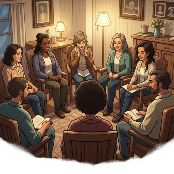 Supportive Alcoholics Anonymous Meeting In Las Vegas With Diverse Participants Sharing Experiences