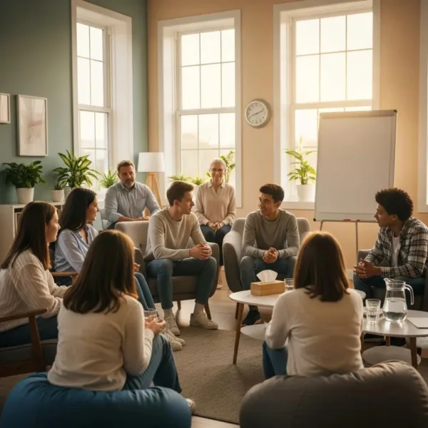Supportive Group Therapy Session For Teens In A Rehab Program, Emphasizing Recovery And Hope