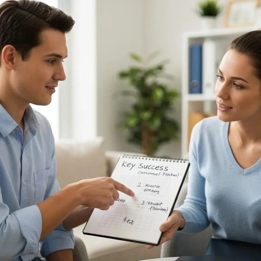 Therapist And Patient Reviewing Treatment Progress And Success Measures In A Comfortable Office