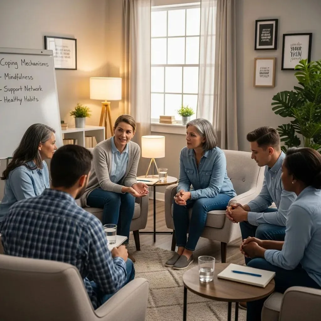 Group Therapy Session Focused On Benzodiazepine Recovery And Coping Skills