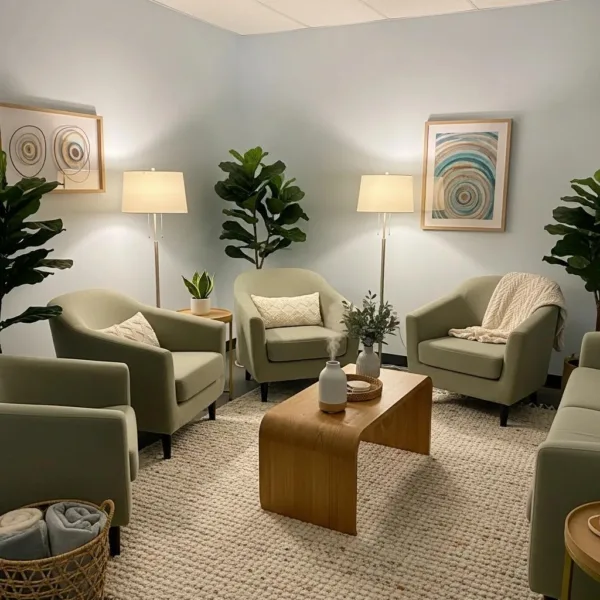 Therapy Room Designed For Trauma-Informed Care, Emphasizing Safety And Comfort