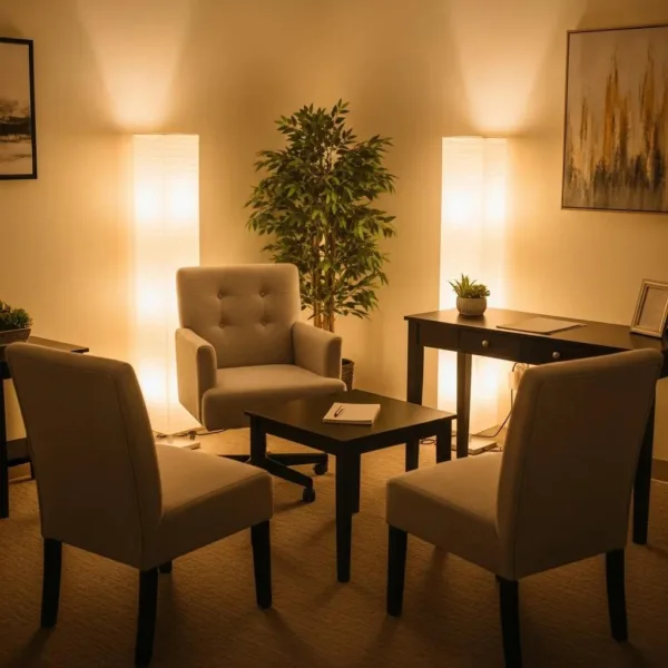 Therapy Room Setup For Individual Counseling, Emphasizing Comfort And Support In Addiction Recovery