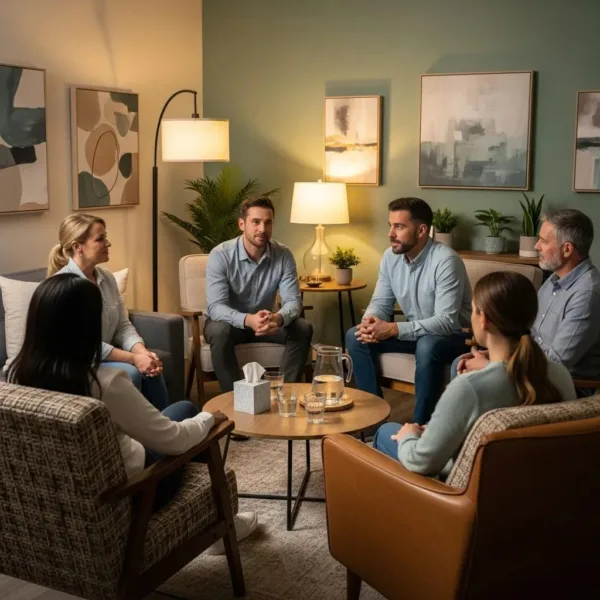 Therapy Session For Bipolar Disorder And Addiction Treatment, Highlighting Supportive Interactions