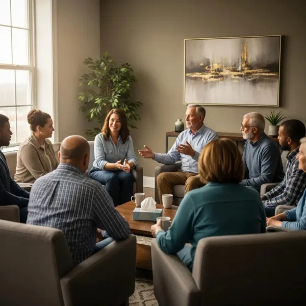 Blogs Veterans Participating In A Supportive Therapy Session, Emphasizing Community And Healing