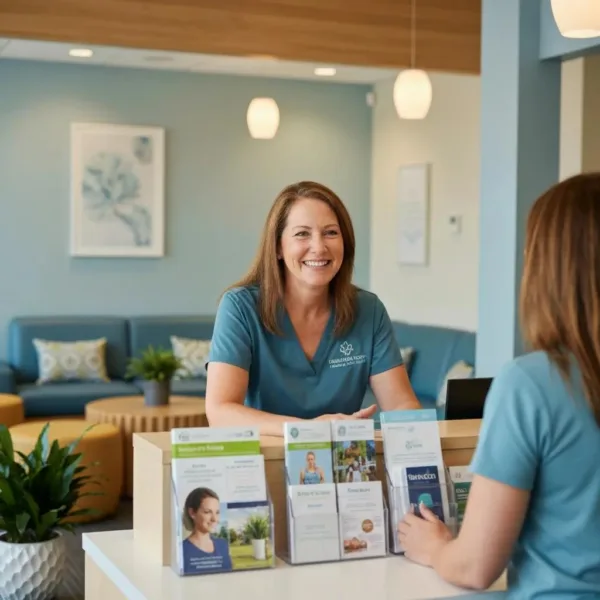 Welcoming Reception Area Of An Addiction Treatment Center, Emphasizing Comfort And Support