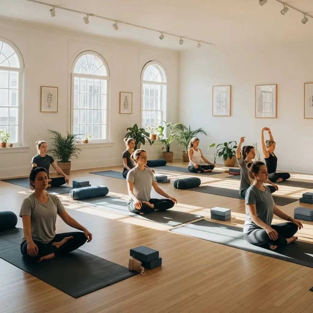 Group Practicing Yoga To Support Holistic Recovery During Adderall Detox